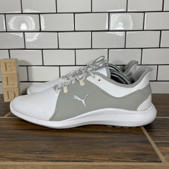 Puma Ignite Fasten8 Pro Mens Size 10 Golf Shoes White Silver Spikeless Sneakers - Picture 1 of 13